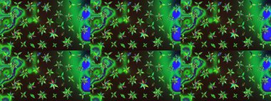 Raster illüstrasyonu. Yeşil ve gri renkli çiçekler. Küçük çiçekte sevimli çiçek deseni var..