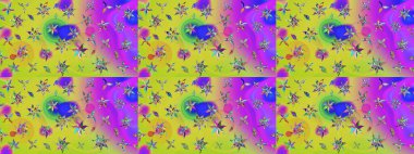 Güzel kumaş deseni. Raster Illustrasyon 'daki Çiçek Deseni' nin son moda çizimi. Renkli Yaz Temalı eskiz kalıbı. Düz Çiçek Elementleri Tasarımı.