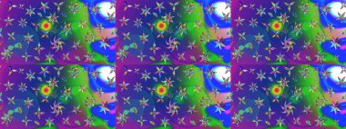 Çiçek desenli çizim. Raster illüstrasyonu. Asya tekstil tarzında. Mavi ve mor renkli çiçekler. Renkli Bahar Teması eskiz kalıbı. Düz Çiçek Elementleri Tasarımı.