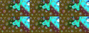 Çiçek desenli çizim. Raster illüstrasyonu. Asya tekstil tarzında. Güzel kumaş deseni. Renkli Bahar Teması eskiz kalıbı. Düz Çiçek Elementleri Tasarımı.