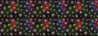 Çiçek ve yapraklı karalama şeklinde Raster çiçek deseni. Nazikçe, rengarenk bahar çiçekleri. Raster illüstrasyonu.