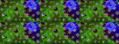 Nazik, sevimli çiçek arkaplanı. Çiçekli karalama şeklinde Raster çiçek deseni. Yeşil ve mavi renkte çiçekler.