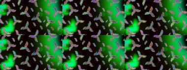 Renkli arka planda izole kar taneleri. Raster illüstrasyonu. Kar taneleri radyal yeşil, siyah ve gri renkler.