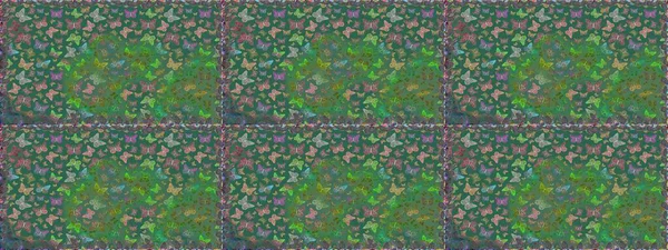 Yeşil ve mavi arka planda kelebekler. Kelebekli tasarım. Çizim, karalama, karalama. Sonsuz. Raster illüstrasyonu. Kusursuz..