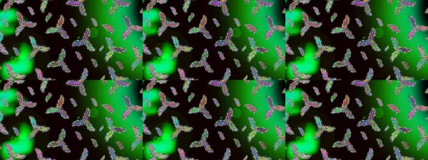 Renkli arka planda izole kar taneleri. Raster illüstrasyonu. Kar taneleri radyal yeşil, siyah ve gri renkler.