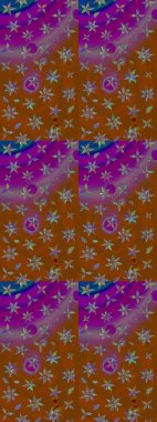 Asya tekstil tarzında. Raster illüstrasyonu. Raster illüstrasyonu. Kahverengi ve mor renkli çiçekler. Çiçek desenini çiz.