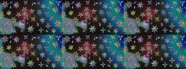 Raster illüstrasyonu. Raster illüstrasyonu. Mavi ve gri renkte çiçekler. Çiçek desenli çizim. Asya tekstil tarzında.