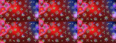 Raster illüstrasyonu. Kibar, bahar çiçekleri kırmızı ve kahverengi renklerde. Yaprak ve çiçeklerin suluboya resmi, kırmızı ve kahverengi renkler üzerine çizim deseni.