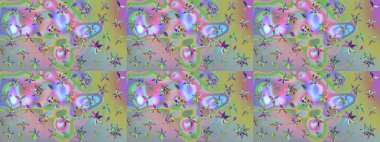 Düz Çiçek Elementleri Tasarımı. Renkli Bahar Teması eskiz kalıbı. Tarafsız ve mavi renkte çiçekler. Sevimli çiçek raster deseni.