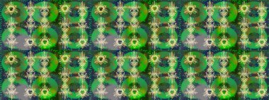 Kar taneleri radyal yeşil, mavi ve kahverengi renkler. Renkli arka planda güzel kar taneleri. Raster illüstrasyonu..