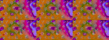 Turuncu ve kahverengi renkli çiçekler. Robot resim. Raster illüstrasyonu. Şirin çiçek elementleri..