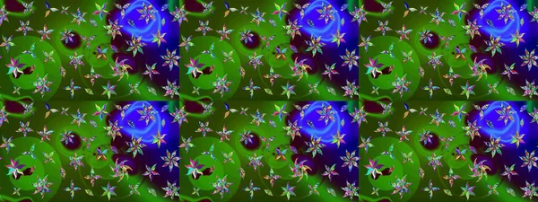 Nazik, sevimli çiçek arkaplanı. Çiçekli karalama şeklinde Raster çiçek deseni. Yeşil ve mavi renkte çiçekler.
