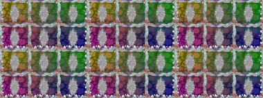 Çiçek tasarımı için inanılmaz bir kolaj cenneti tarzı. Çiçekli zambaklar kusursuz bir arka plan. Parlak çiçekli kolaj çiçekleri yeşil.