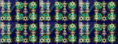 Renkli arka planda izole kar taneleri. Raster illüstrasyonu. Yüzey için tekrarlanan doku, ambalaj kağıdı, mavi, yeşil ve gri renkler. Kış kar tanesi, raster arkaplan.