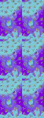 Çiçekli eskiz deseni. Suluboya çizimi. Mavi ve mor renkli çiçekler. El çizimi.