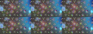 Motley illüstrasyonu. Küçük renkli çiçekler. Küçük çiçekte güzel bir desen. Moda baskıları için zarif bir şablon. Mavi ve gri çiçekli bahar çiçekleri.