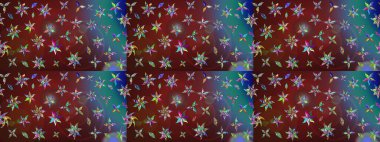 Raster illüstrasyonu. Kahverengi ve mavi renkli çiçekler. Çiçek desenli eskiz, vuruşlar, sıçramalar, yaz çiçekleri..