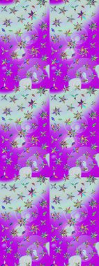 Raster illüstrasyonundaki çiçek desenli çizim. Mor ve nötr renklerde çiçekler. Renkli Bahar Teması eskiz kalıbı. Düz Çiçek Elementleri Tasarımı.