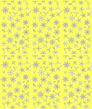 Sarı renklerde. Raster illüstrasyonundaki çiçek desenli çizim. Raster illüstrasyonu. Güzel kumaş deseni.