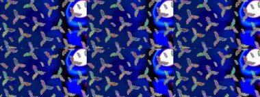 Yüzey için tekrarlanan doku, ambalaj kağıdı, mavi, siyah ve yeşil renkli kar tanesi. Kış kar taneleri, raster arka plan.