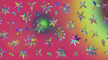 Pembe ve yeşil renklerde. Çiçek buketleriyle klasik bir eskiz şekli. Raster illüstrasyonu.