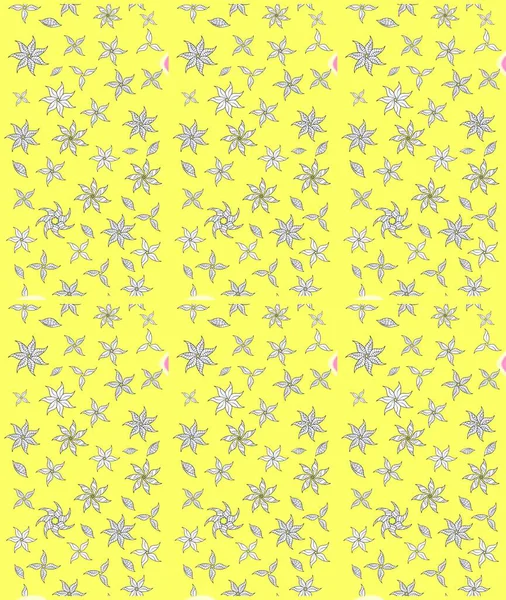 Sarı renklerde. Raster illüstrasyonundaki çiçek desenli çizim. Raster illüstrasyonu. Güzel kumaş deseni.