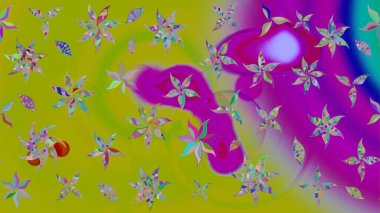 Yumuşak, bahar çiçekleri yeşil ve mor renklerde. Raster illüstrasyonu. Raster çiçek desenli ve çiçekli..