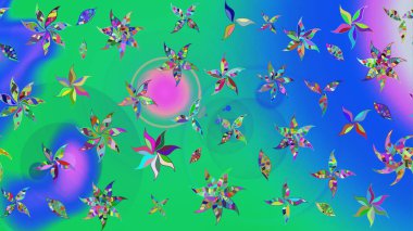 Hediye ambalaj kağıdı, tebrik kartları, posterler ve pankart tasarımı. Mavi ve yeşil renkli çiçekler. Raster düz çiçek çizim deseni.