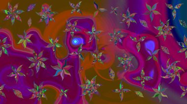 Mor ve kahverengi renkte etnik çiçekli zarif eskiz deseni. Raster Çiçek İllüstrasyon Şirin Tekstil.