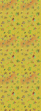 Raster illüstrasyonundaki çiçek desenli çizim. Düz Çiçek Elementleri Tasarımı. Sarı ve yeşil renkli çiçekler. Renkli Bahar Teması çizim şablonu.