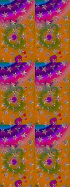 Renkli Bahar Teması eskiz kalıbı. Düz Çiçek Elementleri Tasarımı. Turuncu ve kahverengi renkli çiçekler. Sevimli çiçek raster deseni.