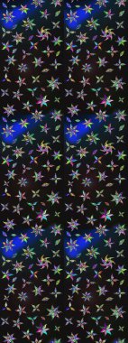 Asya tekstil tarzında. Çiçek desenli çizim. Raster illüstrasyonu. Gri ve mavi renkte çiçekler. Raster illüstrasyonu.