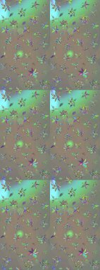 1950-1960 motifleri. Gri ve bej üzerine gri ve bej. Retro tekstil tasarım koleksiyonu. El çizimi çiçek unsurları olan soyut çizim raster deseni. Çiçekli ipek eşarp..