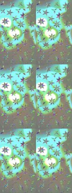 Raster illüstrasyonundaki çiçek desenli çizim. Suluboya tarzında mavi ve gri renkte çiçekler.