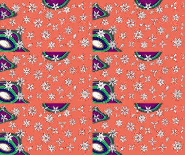 Sevimli çiçek raster deseni. Turuncu renkli çiçekler. Düz Çiçek Elementleri Tasarımı. Renkli Bahar Teması çizim şablonu.