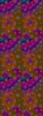 Şirin çiçekli, desenli, kahverengi ve mor renkli bir eskiz deseni. Tekstil için suluboya eskiz deseni. El çizimi çiçek çizimi deseni (fayans)).