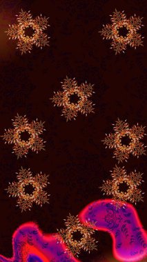 Kışın sembolü. Siyah, kahverengi ve kırmızı renklerde ayrık suluboya kar taneleri. Raster illüstrasyon kar taneleri. Güzel dekorasyon.