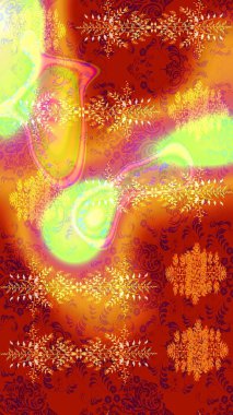 Raster çiçek desenli çiçek deseni, yapraklar, dekoratif elementler, sıçrama, lekeler, el çizimi kontur çizgileri ve Doodle çizim stili, grafik raster çizim çizimi.