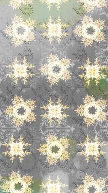 Raster illüstrasyonundaki çiçek desenli çizim. Gri renkli çiçekler.