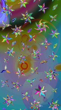 Raster illüstrasyonu. Çiçekli karalama şeklinde Raster çiçek deseni. Nazikçe, yaz çiçekleri mavi renklerde.