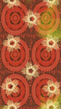 Süslü dantel iz sürücü. Turuncu, kahverengi ve pembe renkli Arap dekoru. Doğu tarzında klasik tasarım öğesi. Çiçek süslemeli Raster eskiz deseni. Duvar kağıdı için altın süslü illüstrasyon.