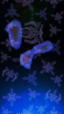 Renkli arka planda izole tatlı kar taneleri. Mavi, siyah ve mor renkli kar taneleri. Kar tanesi raster deseni. Raster illüstrasyonu.