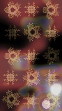 Raster illüstrasyonu. Noel ve yeni yıl moda baskıları için tatil tasarımı. Kar tanelerinin soyut arkaplanlı Noel şablonu. Kahverengi, siyah ve gri renkler.