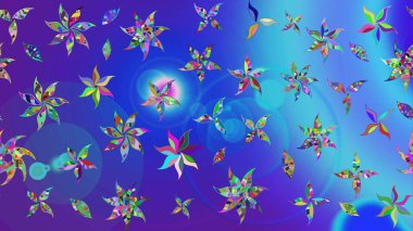 Çiçekli çiçek deseni, suluboya. Renkli Bahar Teması eskiz kalıbı. Düz Çiçek Elementleri Tasarımı. Raster illüstrasyonu. Mavi ve mor renkte çiçekler.