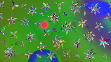 Çiçek ve yapraklı çiçek deseni. Raster illüstrasyonu. Küçük çiçekli şirin desen.