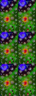 Renkli Bahar Teması eskiz kalıbı. Raster illüstrasyonu. Yeşil ve mavi renkte zarif çiçekli suluboya. Düz Çiçek Elementleri Tasarımı.