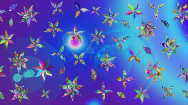 Raster Güzel kumaş deseni. Raster suluboya çiçek deseni, narin çiçekler, mavi ve mor çiçekler, tebrik kartı şablonu.