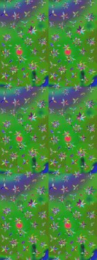 Yeşil ve mavi renkte çiçekler. Raster düz çiçek çizim deseni. Tasarım hediye paketi, tebrik kartları, posterler ve afiş tasarımı.