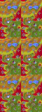 Kabile sanatı boho baskısı, klasik çiçek arkaplanı. Arkaplan dokusu, duvar kağıdı, yeşil ve kahverengi renkli çiçek teması. Soyut etnik raster çizim kalıbı.