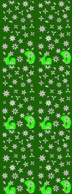 Yapraklı çiçekler ve yeşil ve tarafsız renklerde papatya çiçekleri. Raster - stok. Taslak arkaplan deseni.